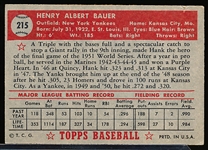 1952 Topps Baseball- #215 Hank Bauer, Yankees