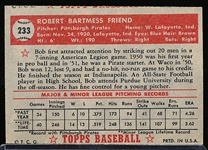 1952 Topps Baseball- #233 Bob Friend, Pirates