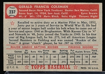 1952 Topps Baseball- #237 Jerry Coleman, Yankees