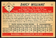 1953 Bowman Bb Color- #1 Davey Williams, Giants