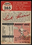 1953 Topps Bb- #265 Jackie Jensen, Washington- Hi# 