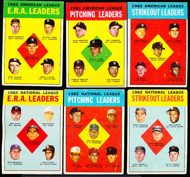 1963 Topps Baseball- 6 Diff Leaders