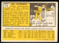 1963 Topps Baseball- #115 Carl Yastrzemski, Red Sox