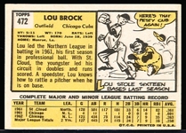 1963 Topps Baseball- #472 Lou Brock, Cubs
