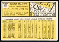 1963 Topps Baseball- #500 Harmon Killebrew, Twins