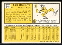 1963 Topps Baseball- #540 Clemente, Pirates- Hi#