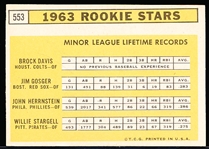 1963 Topps Baseball- #553 Willie Stargell RC, Pirates