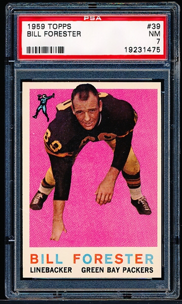 1959 Topps Football- #39 Bill Forester, Packers- PSA NM 7