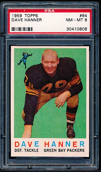 1959 Topps Football- #64 Dave Hanner, Packers- PSA Nm-Mt 8