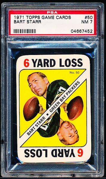 1971 Topps Football Game Card- #50 Bart Starr, Packers- PSA NM 7 