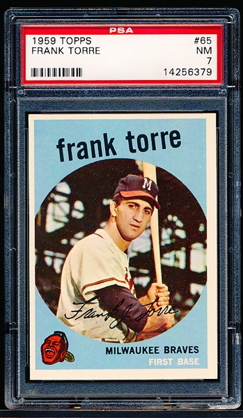 1959 Topps Baseball- #65 Frank Torre, Braves- PSA NM 7 