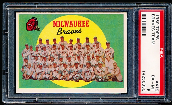 1959 Topps Baseball- #419 Braves Team- PSA Ex-Mt 6