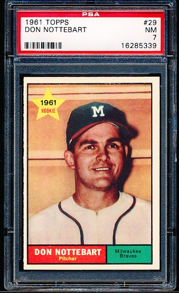 1961 Topps Baseball- #29 Nottebart, Braves- PSA NM 7 