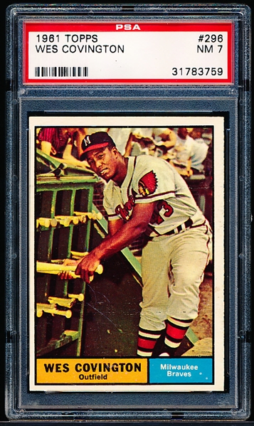 1961 Topps Baseball- #296 Wes Covington, Braves- PSA NM 7 