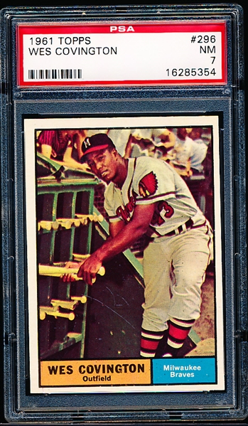 1961 Topps Baseball- #296 Wes Covington, Braves- PSA NM 7