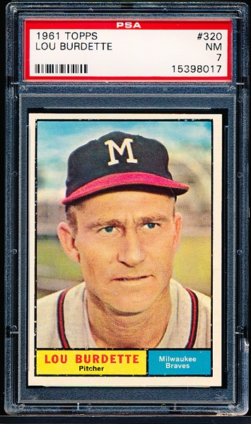 1961 Topps Baseball - #320 Lou Burdette, Braves- PSA NM 7