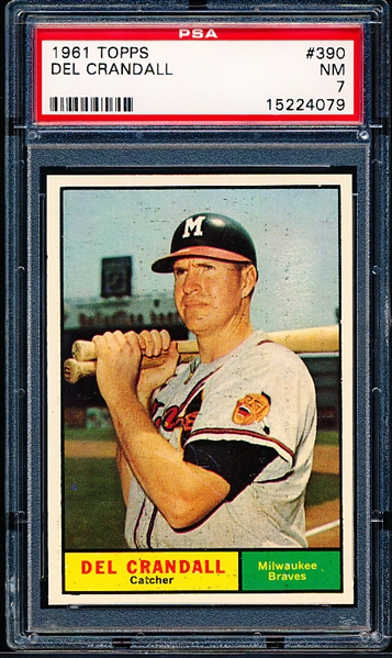1961 Topps Baseball- #390 Del Crandall, Braves- PSA NM 7