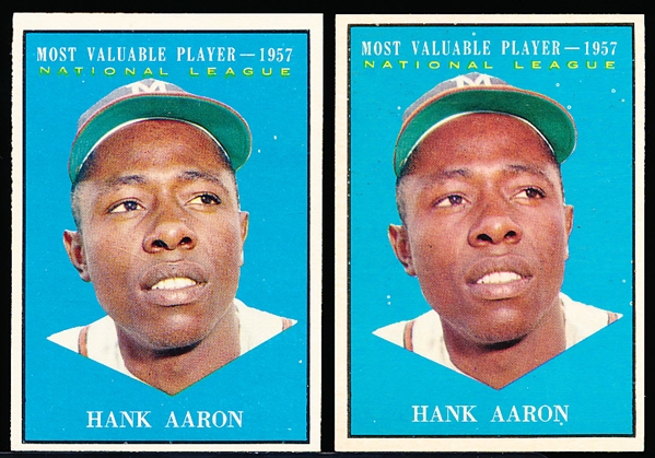 1961 Topps Bb- #484 Hank Aaron MVP- 2 Cards