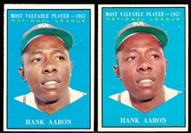 1961 Topps Bb- #484 Hank Aaron MVP- 2 Cards