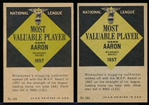 1961 Topps Bb- #484 Hank Aaron MVP- 2 Cards