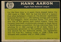 1961 Topps Bb- #577 Hank Aaron All Star- Hi#
