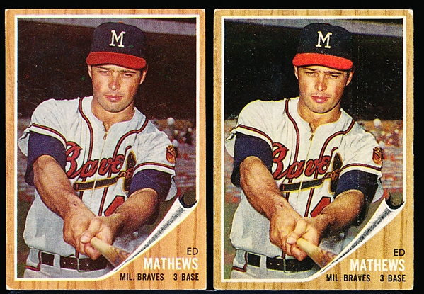 1962 Topps Bb- #30 Ed Mathews- 2 Cards