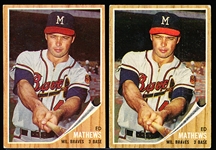 1962 Topps Bb- #30 Ed Mathews- 2 Cards
