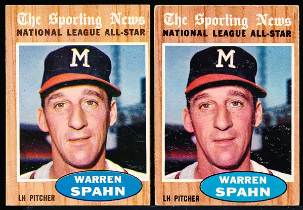 1962 Topps Bb- #399 Warren Spahn AS- 2 Cards