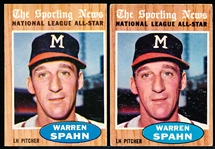 1962 Topps Bb- #399 Warren Spahn AS- 2 Cards