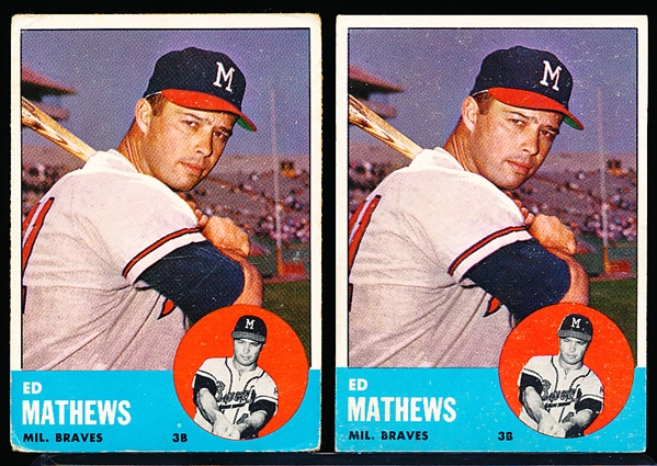 1963 Topps Bb- #275 Ed Mathews- 2 Cards