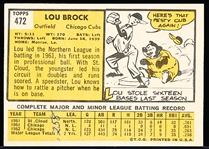 1963 Topps Bb- #472 Lou Brock, Cubs