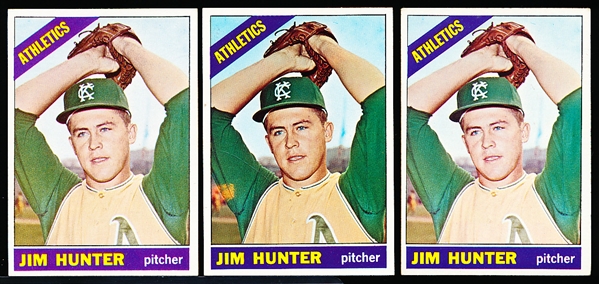 1966 Topps Bb- #36 Jim Hunter, A’s- 3 Cards