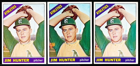 1966 Topps Bb- #36 Jim Hunter, A’s- 3 Cards