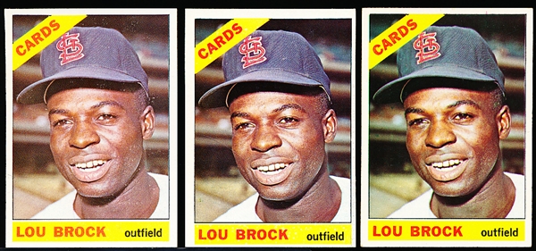 1966 Topps Bb- #125 Lou Brock, Cards- 3 Cards