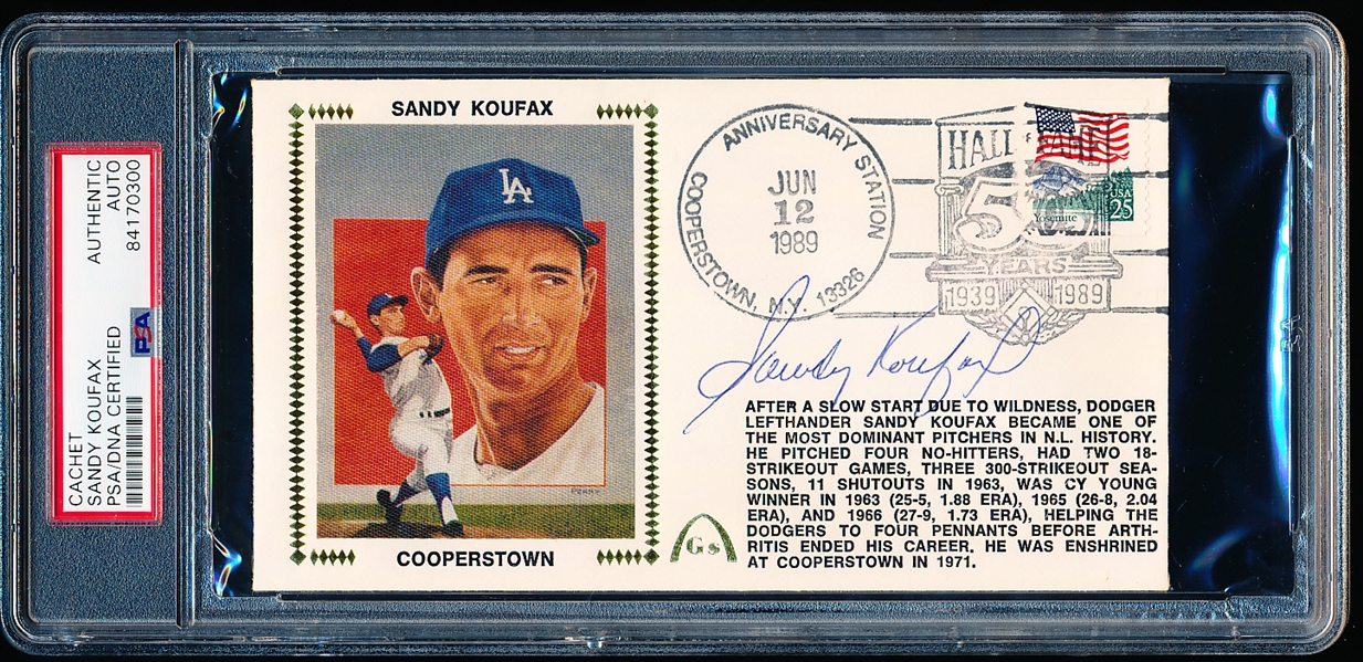 Autographed June 12, 1989 Gateway Cachet Sandy Koufax- PSA/DNA Certified