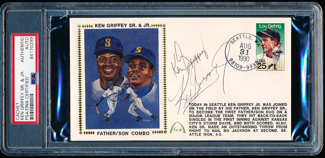 Autographed August 31, 1990 Gateway Cachet Ken Griffey, Sr. and Ken Griffey Jr. Father/ Son Combo- PSA/DNA Certified