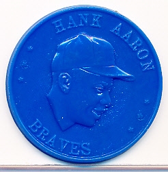 1959 Armour Baseball Coin- Hank Aaron, Braves- Royal Blue Coin