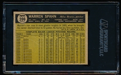 1961 Topps Baseball- #200 Warren Spahn, Braves- SGC 80 (Ex/NM 6)