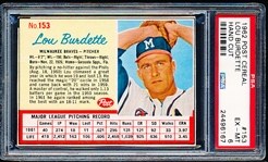 1962 Post Cereal Bb- #153 Lou Burdette, Braves- PSA Ex-Mt 6
