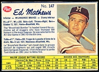 1962 Post Canadian Bb- #147 Ed Mathews, Braves