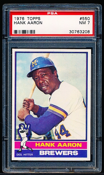 1976 Topps Bb- #550 Hank Aaron, Brewers- PSA NM 7