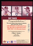 2003 Flair Greats Bb- “Bat Rack Classics Game Used Bats”- Eddie Mathews/ Paul Molitor/ Robin Yount- #136/300