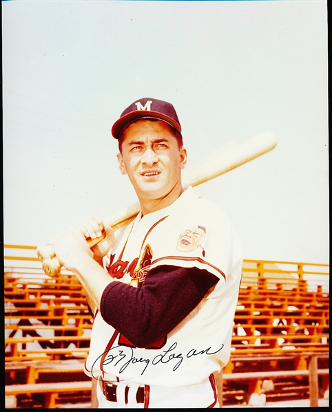 Autographed Johnny Logan Milwaukee Braves Bsbl. Color 8” x 10” Photo