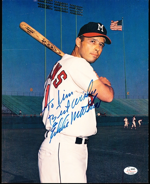 Autographed Eddie Mathews Milwaukee Braves Bsbl. Color 8” x 10” Photo- SGC Certified