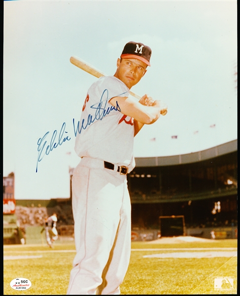 Autographed Eddie Mathews Milwaukee Braves Color Bsbl. 8” x 10” Photo- SGC Certified