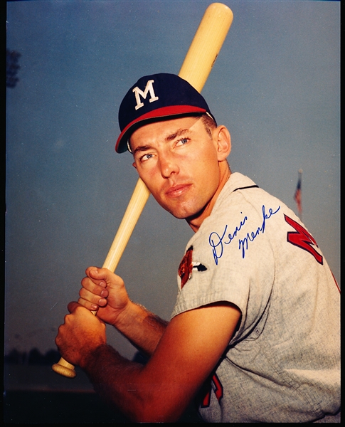 Autographed Denis Menke Milwaukee Braves Bsbl. Color 8” x 10” Photo