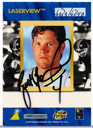 1996 Pinnacle Laserview Ftbl.- “Inscriptions”- Brett Favre, Packers- #4083/4850