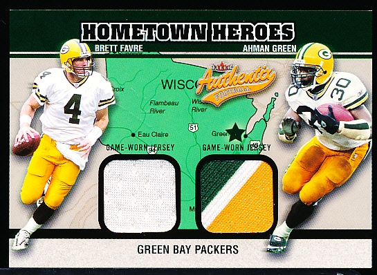 2003 Fleer Authentix Ftbl.- “Hometown Heroes Dual Jersey” Insert- #BF-AG Brett Favre/ Ahman Green, Packers