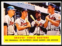1958 Topps Baseball- #351 Brave’s Fence Busters- Aaron/ Mathews/ Adcock/ Crandall
