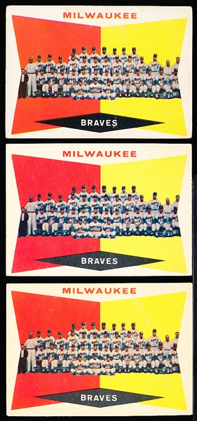 1960 Topps Bb- #381 Braves Team- 3 Cards